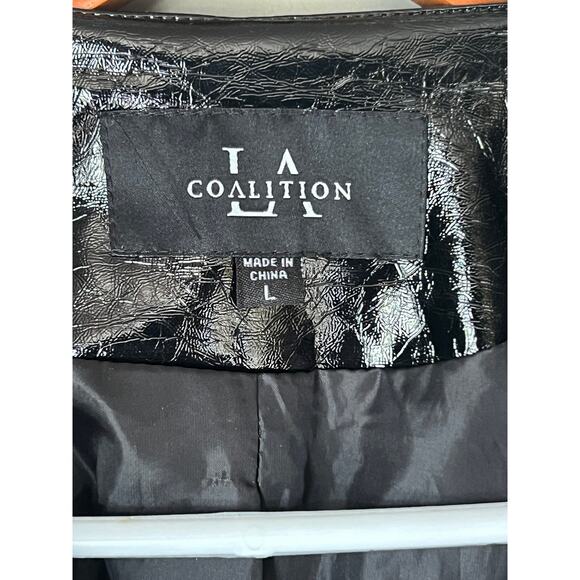 NWOT LA Coalition Black Vegan Patent Leather Motorcycle Jacket LARGE - Picture 9 of 11